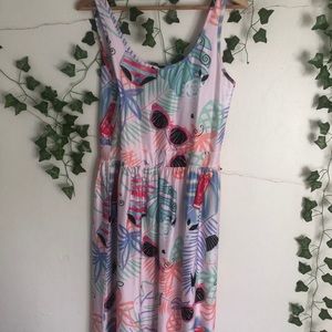 long dress with summer design throughout it